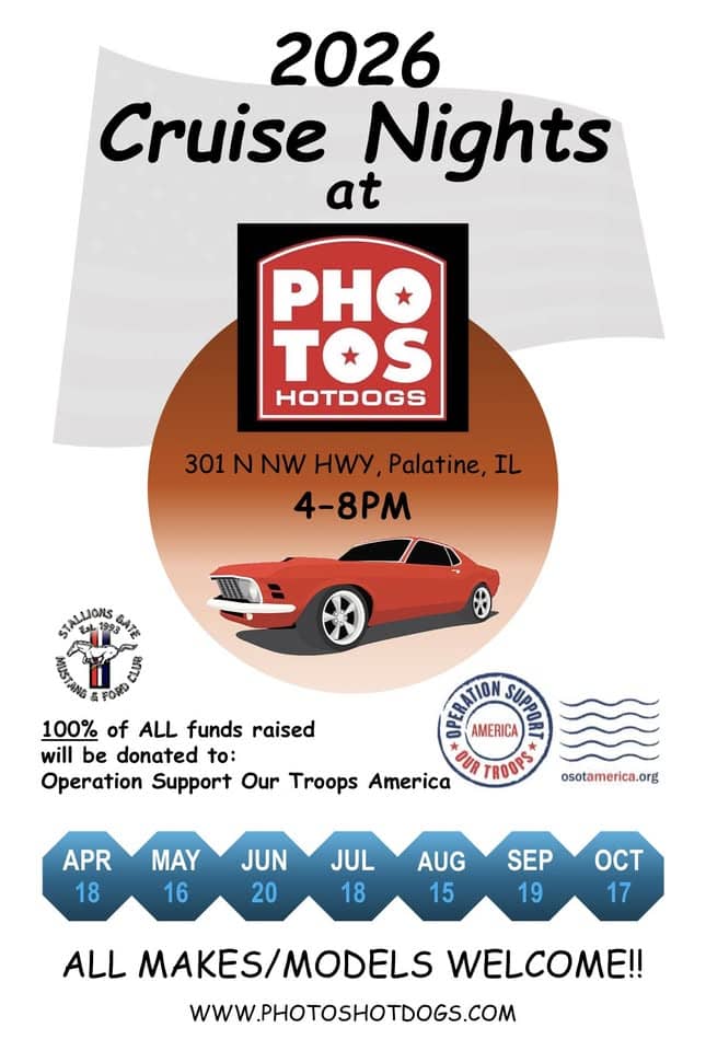 Cruise Nights to Support OSOTA Operation Support Our Troops America event at 301 N Northwest Hwy in Palatine, IL on August 15, 2026