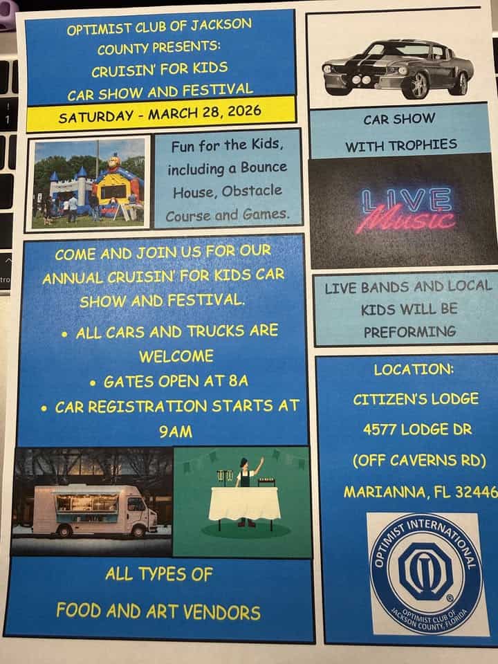Cruisin for Kids Car Show and Festival event at 4577 Lodge Dr in Marianna, FL on March 28, 2026