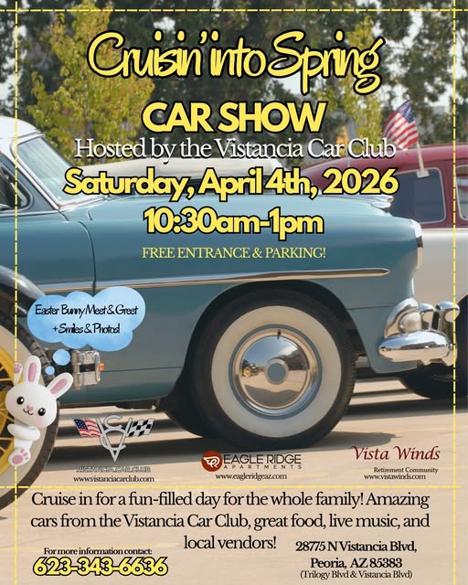 Cruisin' Into Spring Car Show event at Vista Winds in Peoria, AZ on April 4, 2026