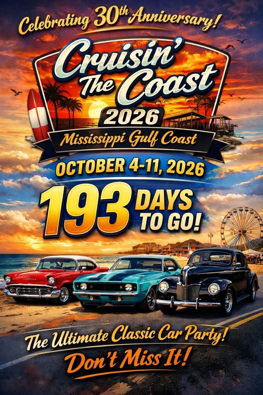 Cruisin' The Coast 2026 event at 805 20th Ave in Gulfport, MS on October 4, 2026