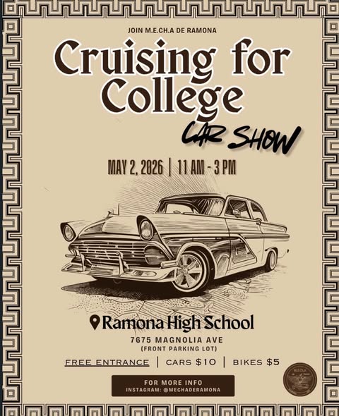 Cruising For College Car Show event at Ramona High School in Ramona, CA on May 2, 2026
