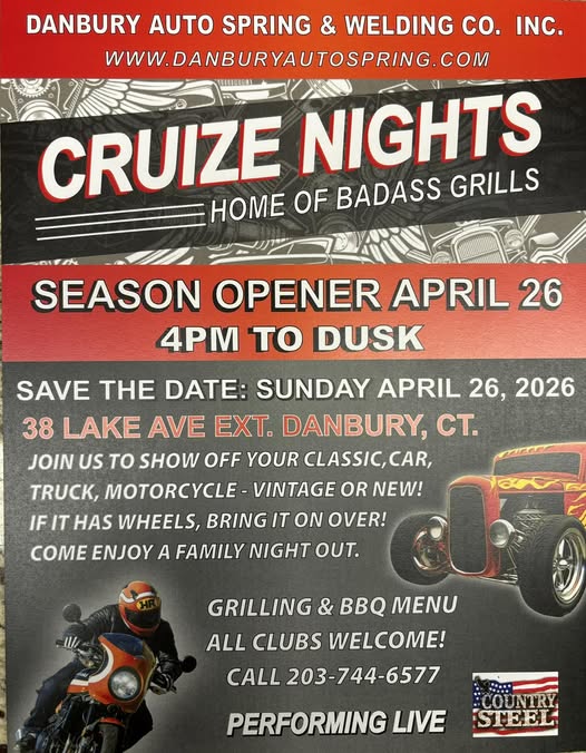 Cruize Nights event at 38 Lake Ave Ext in Danbury, CT on April 26, 2026