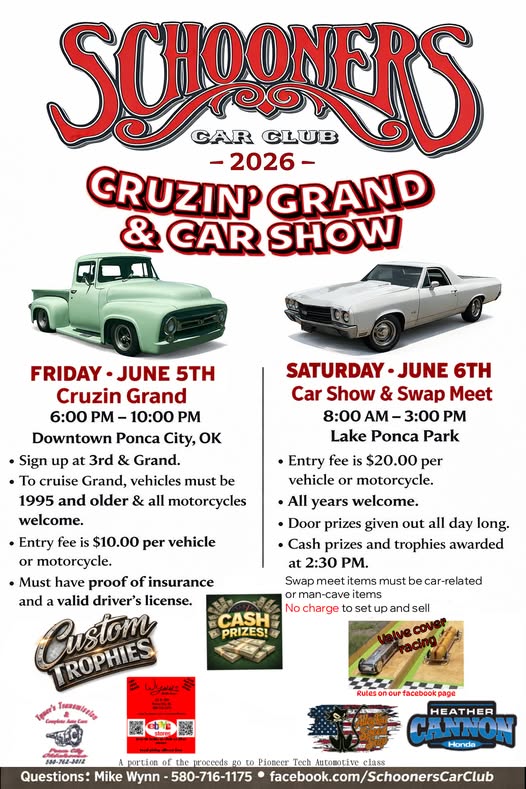 CruzIn' Grand & Car Show event at Lake Ponca Park in Ponca City, OK on June 5, 2026