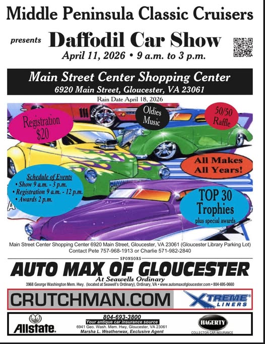 Daffodil Car Show event at Main Street Center Shopping Center in Gloucester, VA on April 11, 2026