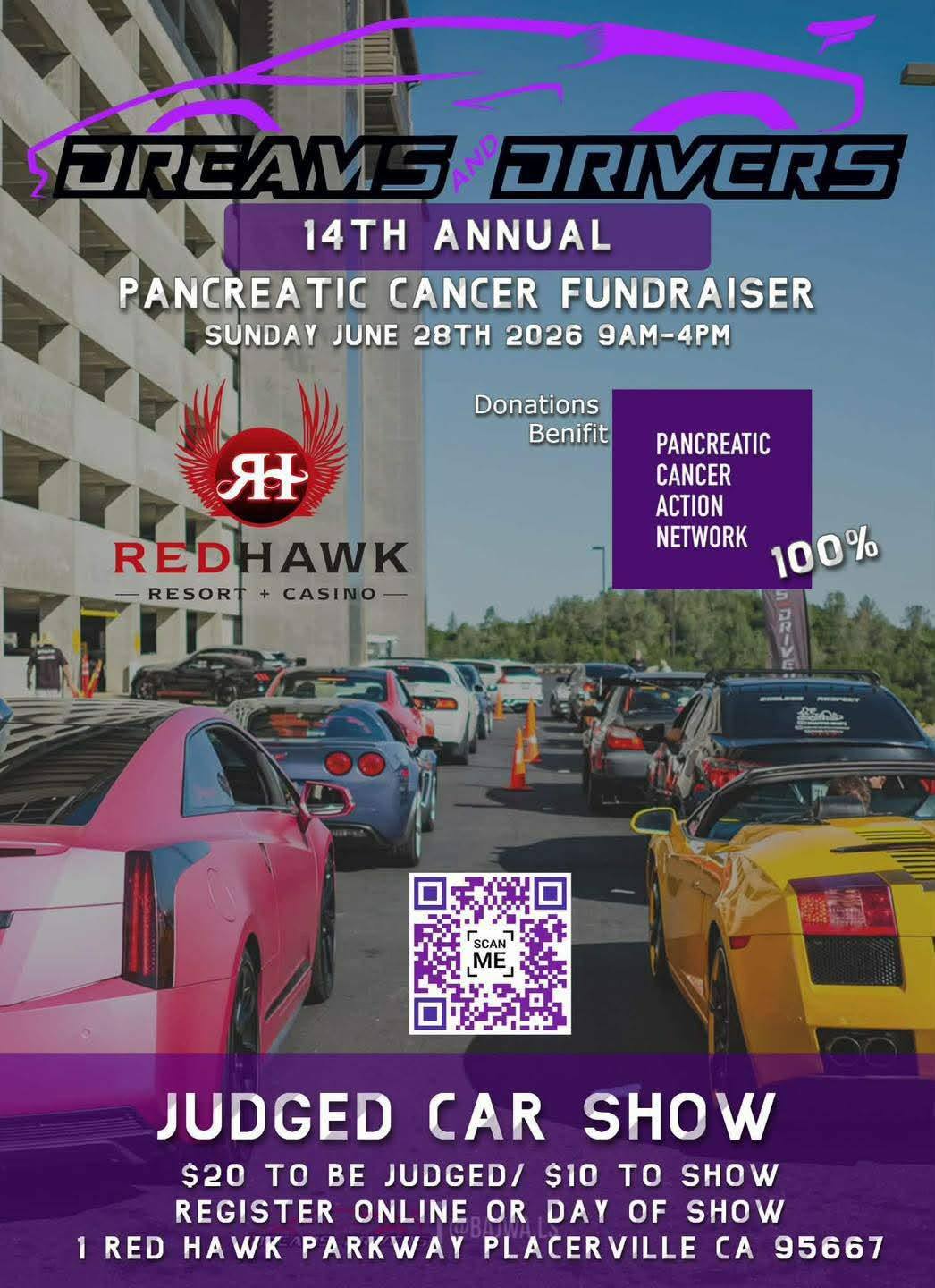 Dreams And Drivers 14th Annual Pancreatic Cancer Fundraiser event at Red Hawk Resort & Casino in Placerville, CA on June 28, 2026