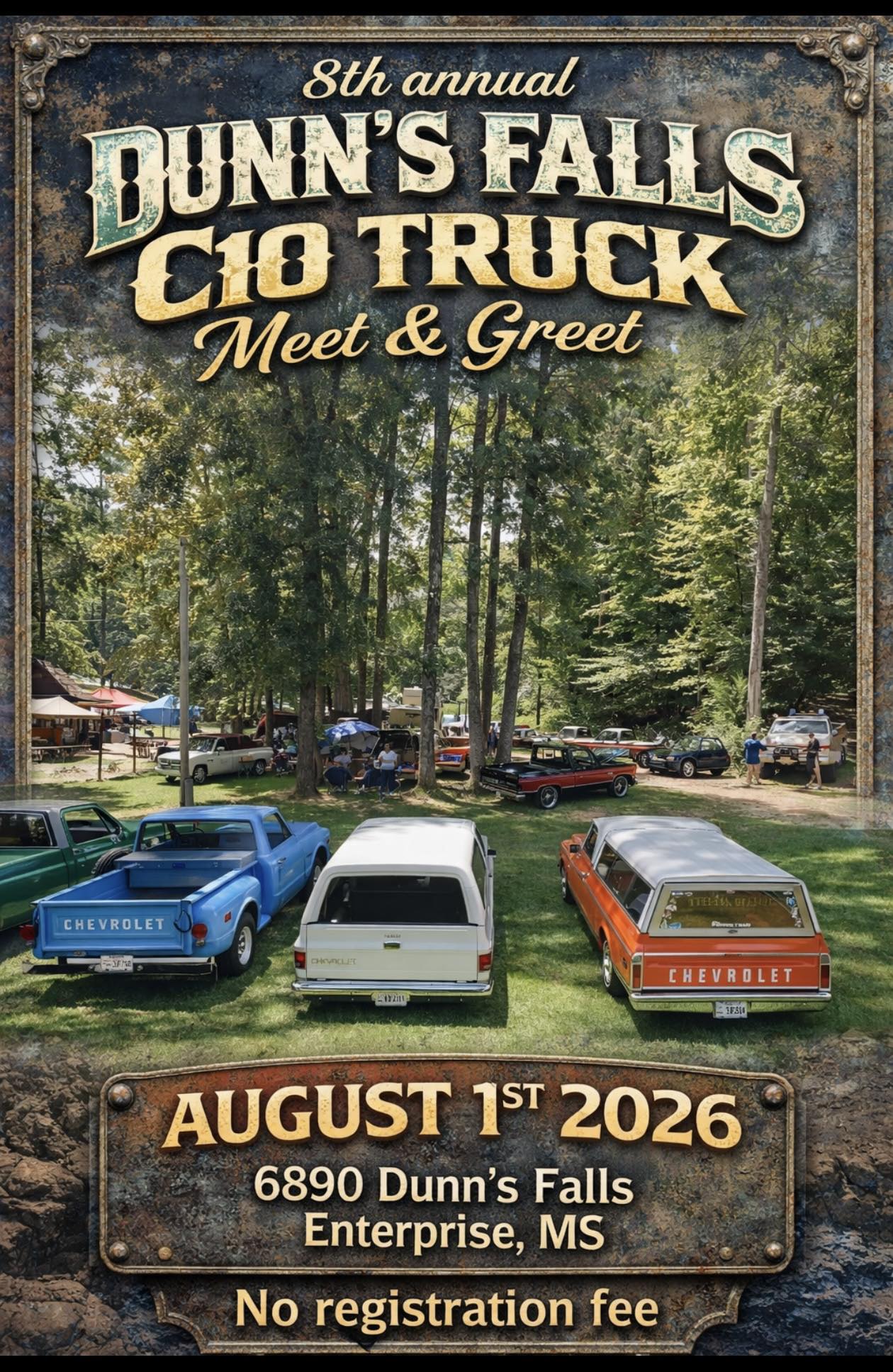 Dunn's Falls C10 Truck Meet & Greet event at 6890 Dunn's Falls in Enterprise, MS on August 1, 2026