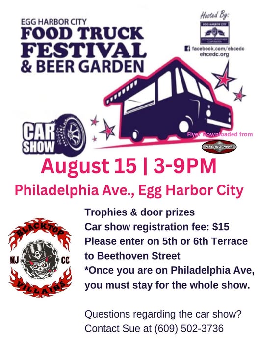 Egg Harbor City Food Truck Festival & Beer Garden Car Show event at Philadelphia Ave. in Egg Harbor City, NJ on August 15, 2026