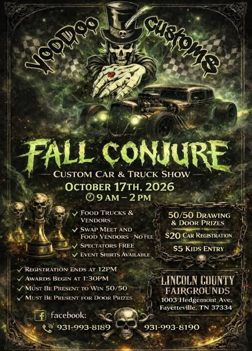 Fall Conjure Custom Car & Truck Show event at Lincoln County Fairgrounds in Fayetteville, TN on October 17, 2026