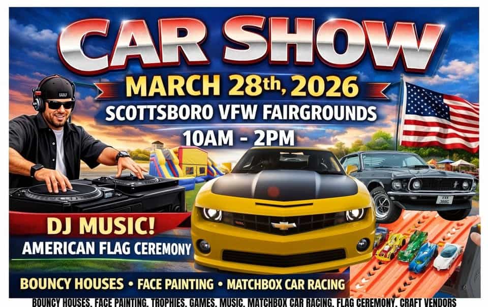 FIRST ANNUAL MARCH 28TH CAR SHOW event at 220 Cecil Street in Scottsboro, AL on March 28, 2026
