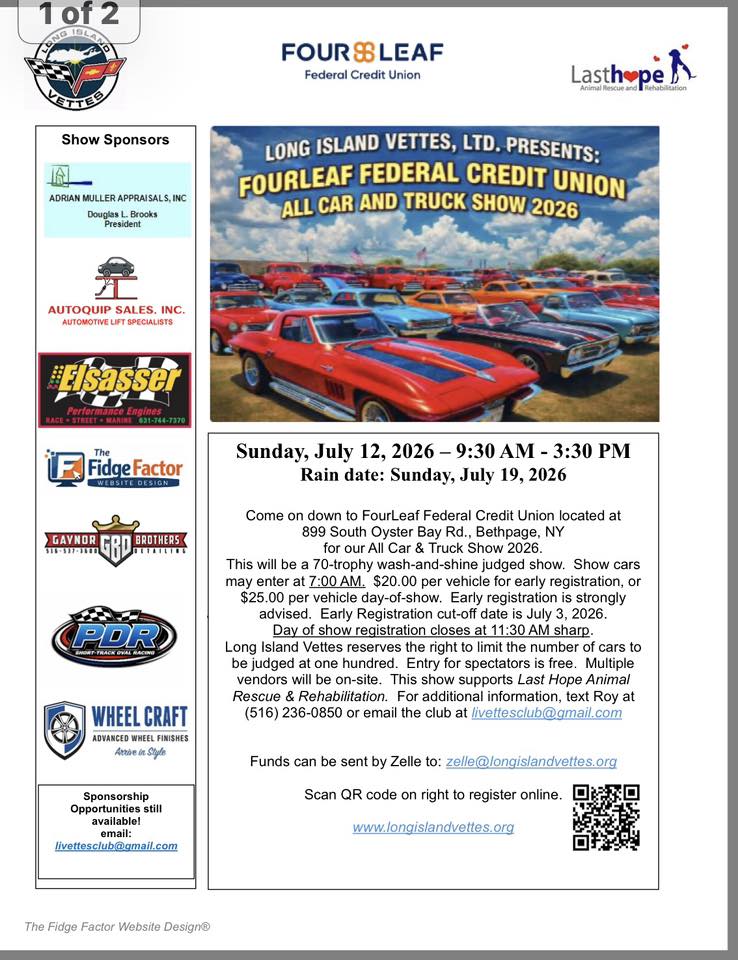 Fourleaf Federal Credit Union All Car And Truck Show 2026 event at FourLeaf Federal Credit Union in Bethpage, NY on July 12, 2026
