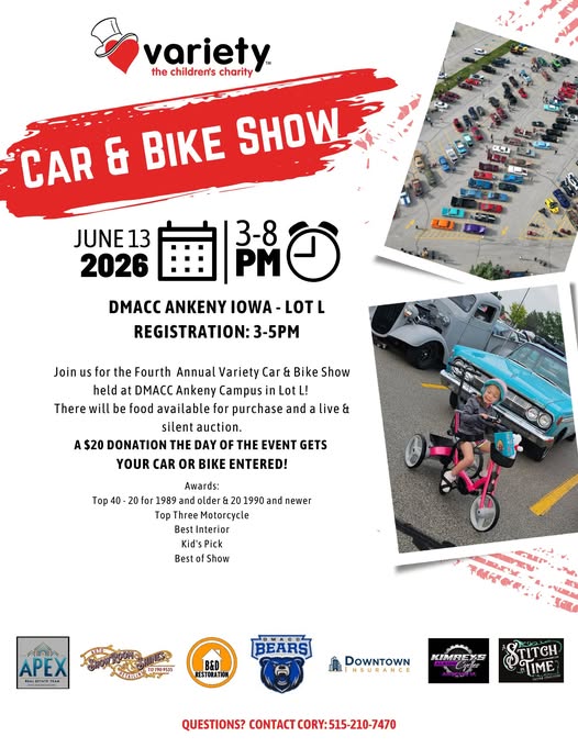 Fourth Annual Variety Car & Bike Show event at DMACC Ankeny Iowa - Lot L in Ankeny, IA on June 13, 2026