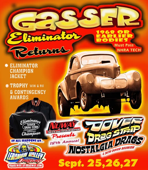 Gasser Eliminator Returns event at Dover Drag Strip in Town of New Lebanon, NY on September 25, 2026