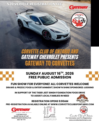 Gateway To Corvettes event at 2 Gateway Blvd in Brampton, ON on August 16, 2026