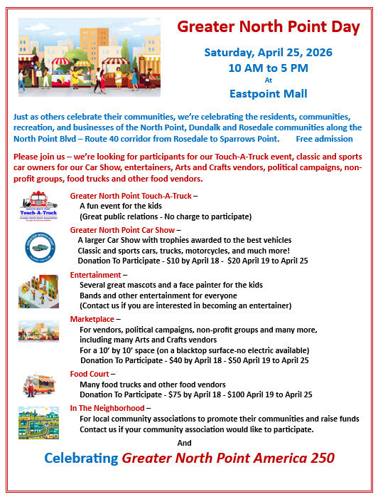 Greater North Point Day event at Eastpoint Mall in Baltimore, MD on April 25, 2026