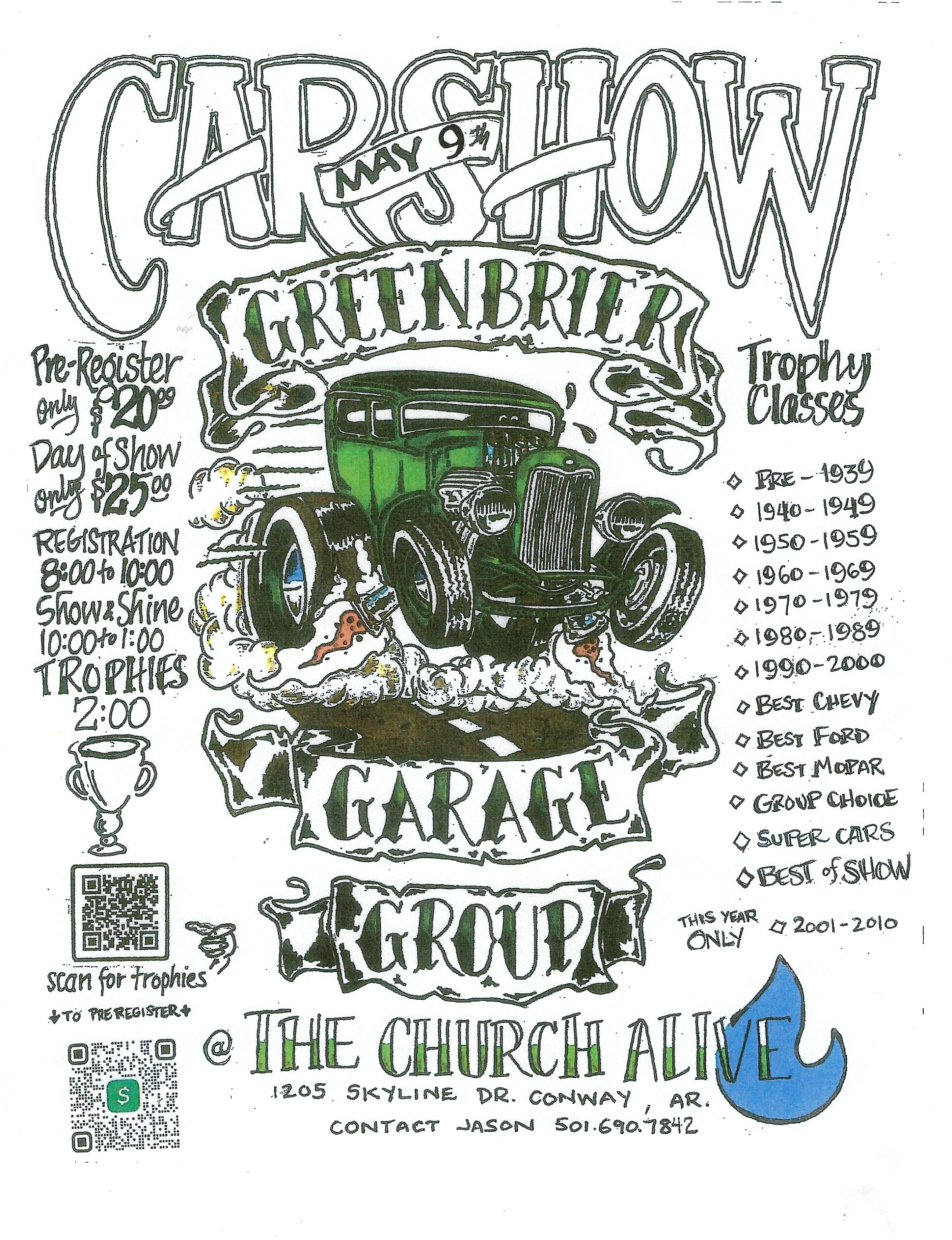 Greenbrier Car Show event at The Church Alive in Conway, AR on May 9, 2026