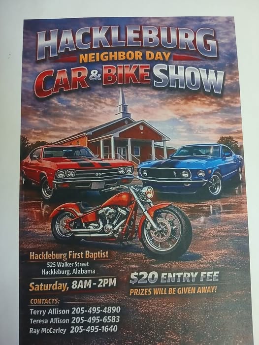 Hackleburg Neighbor Day Car & Bike Show event at Hackleburg First Baptist in Hackleburg, AL on March 7, 2026