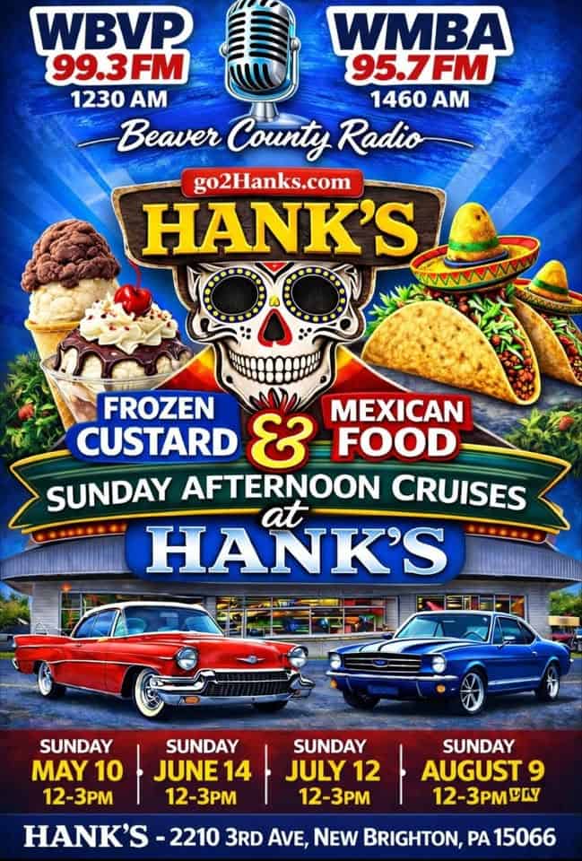 Hank's Car Cruise with Beaver County Radio event at 2210 3Rd Ave in New Brighton, PA on May 10, 2026