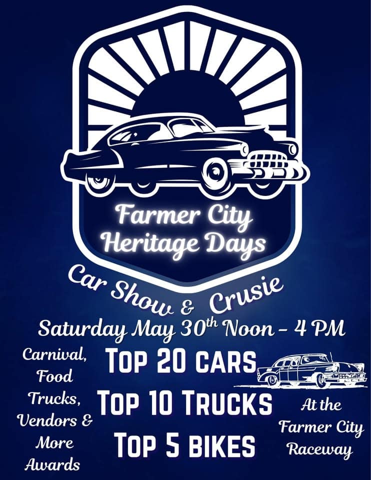 Heritage Days Show and Cruise event at 850 N Grove St in Farmer City, IL on May 30, 2026
