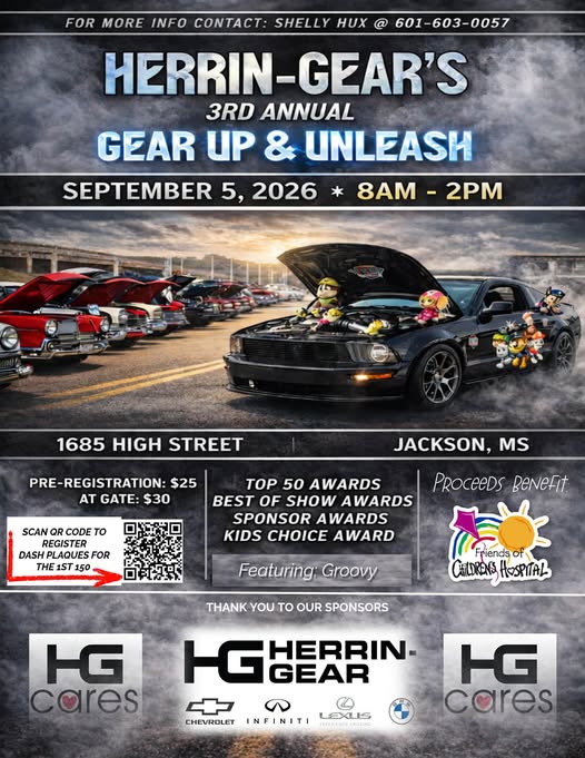 Herrin-Gear's 3rd Annual Gear Up & Unleash event at 1685 High Street in Jackson, MS on September 5, 2026