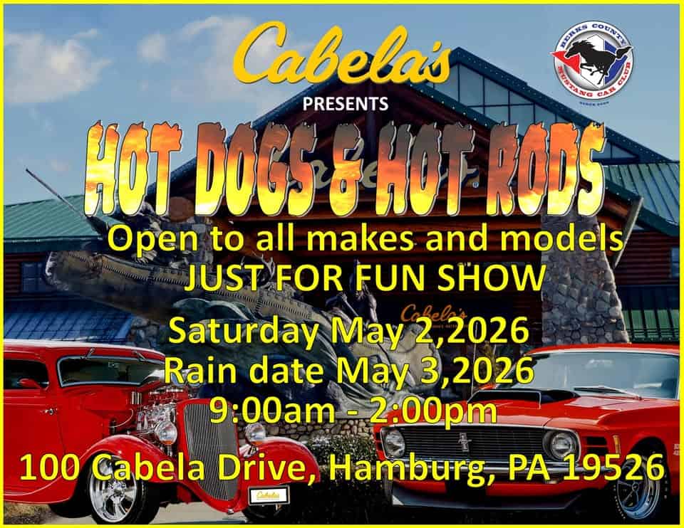 Hot Dogs & Hot Rods event at 100 Cabela Dr in Hamburg, PA on May 2, 2026