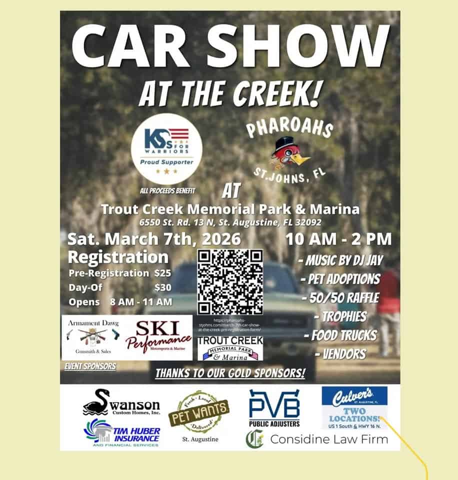 K9 support car show. event at 6550 State Road 13 N in Saint Augustine, FL on March 7, 2026
