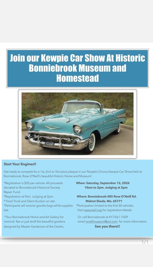 Kewpie Car Show event at Bonniebrook in Walnut Shade, MO on September 12, 2026