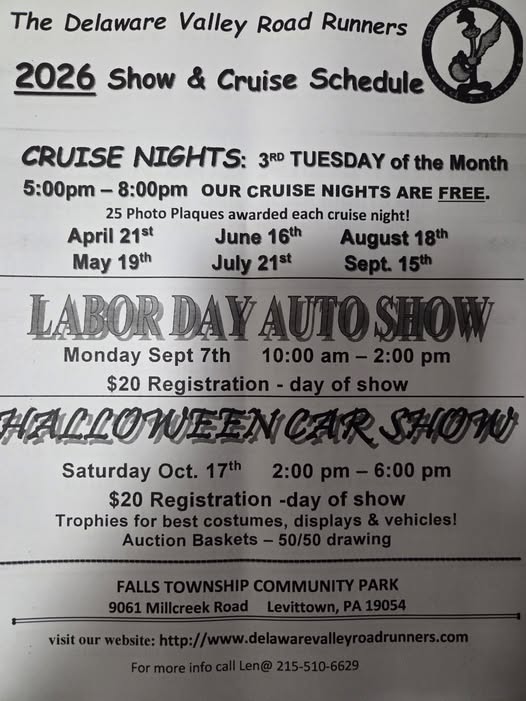 Labor Day Auto Show event at Falls Township Community Park in Levittown, PA on September 7, 2026