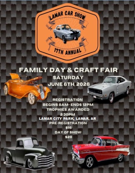 Lamar Car Show 17th Annual event at Lamar City Park in Lamar, AR on June 6, 2026