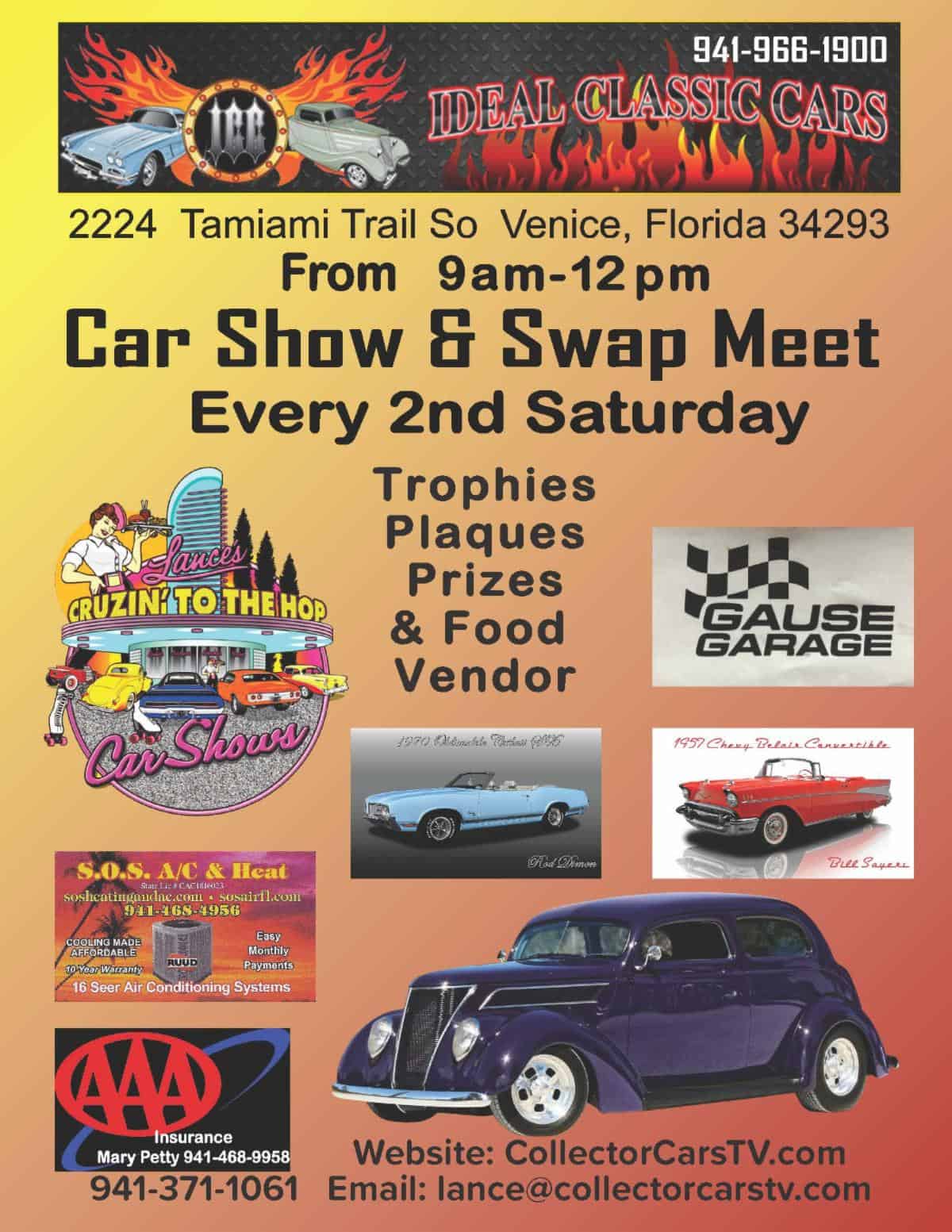 Lance's Cruizin' To The Hop Car Show & Swap Meet event at Ideal Classic Cars in Venice, FL on April 9, 2026