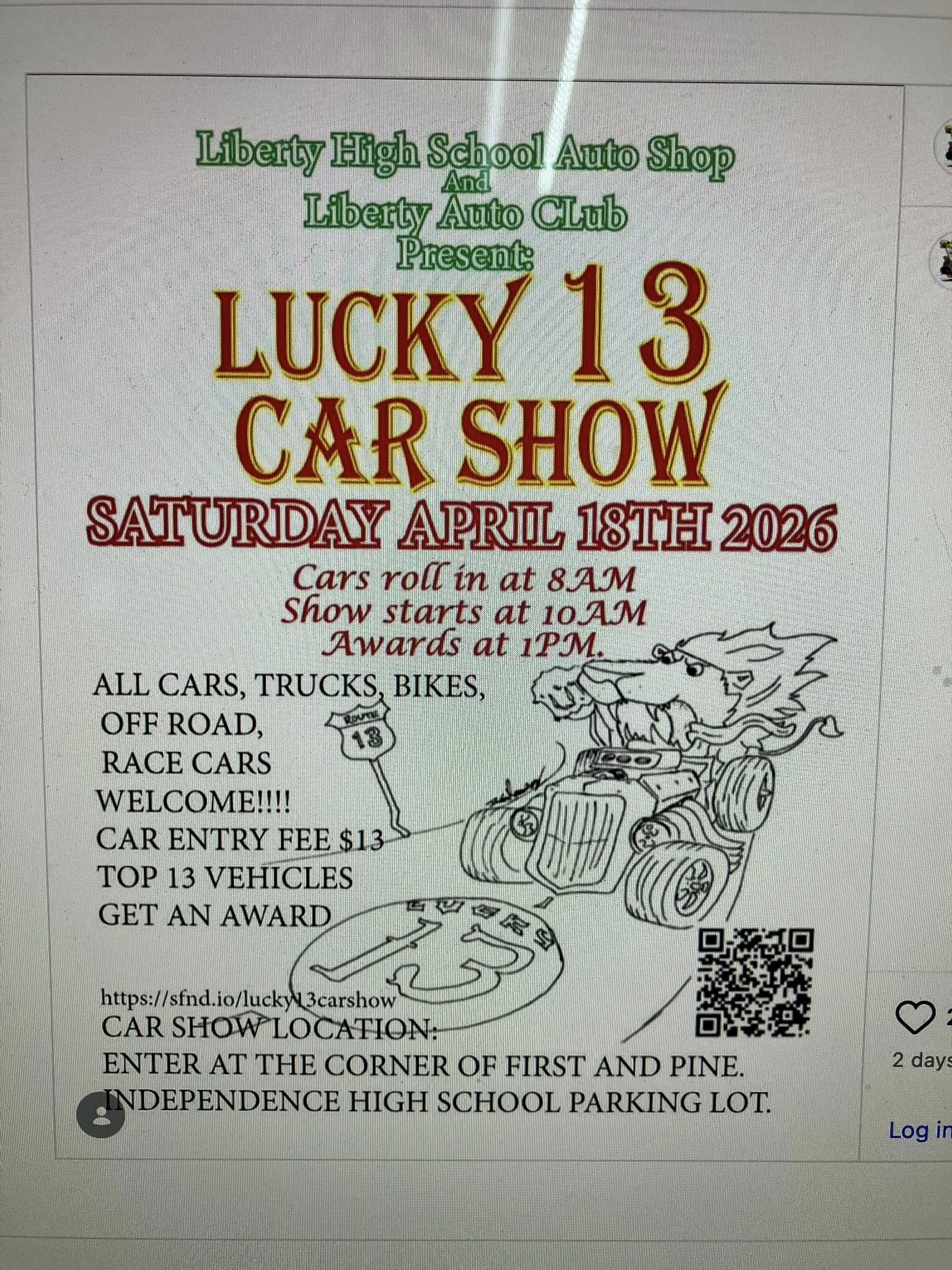 Lucky 13 Car Show event at Independence High School Parking Lot in Independence, CA on April 18, 2026