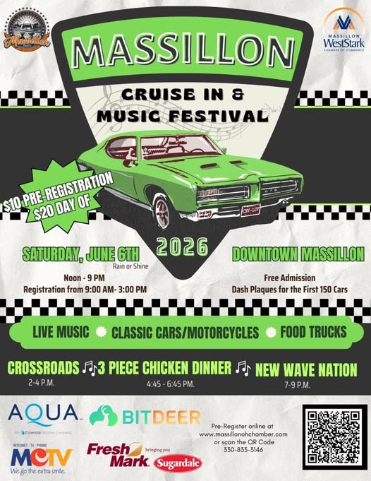 Massillon Cruise In & Music Festival event at Downtown Massillon in Massillon, OH on June 6, 2026