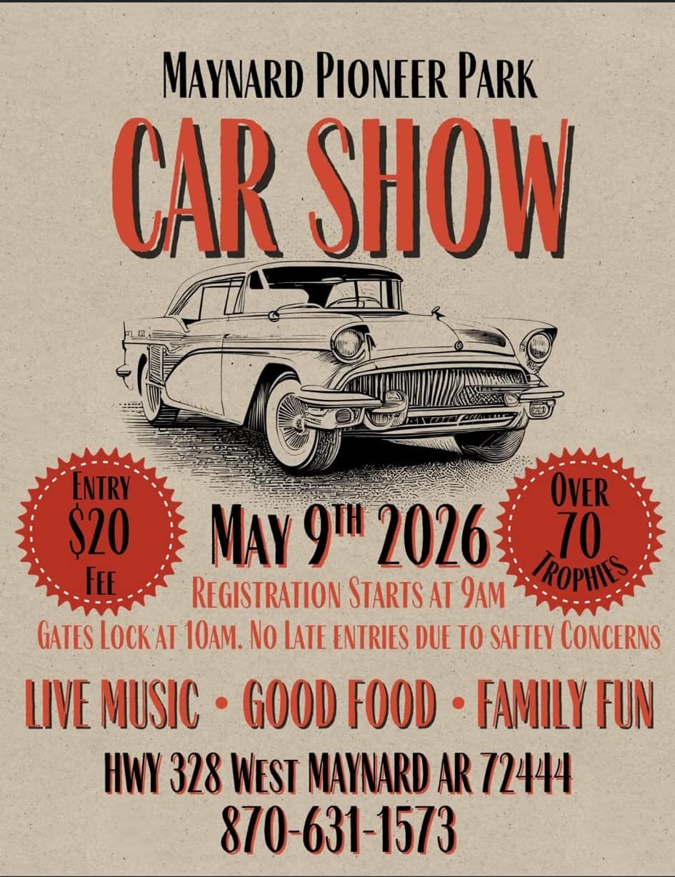 Maynard Pioneer Park Car Show event at Maynard Pioneer Park in Maynard, AR on May 9, 2026