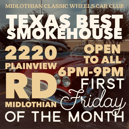 Midlothian Classic Wheels Car Club event at Texas Best Smokehouse in Midlothian, TX on April 3, 2026