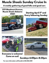 Muscle Shoals Sunday Cruise In event at 3211 Woodward Avenue in Muscle Shoals, AL on April 5, 2026