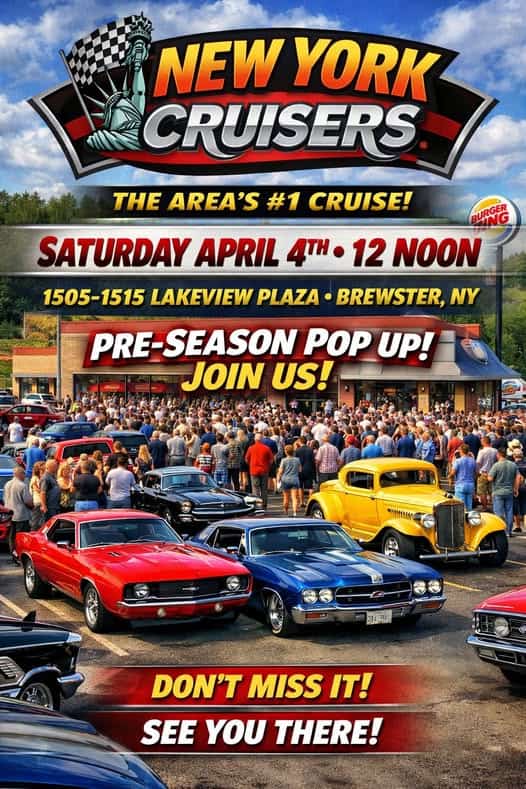 New York Cruisers Pre-season Pop-up Meet event at Burger King in Brewster, NY on April 4, 2026