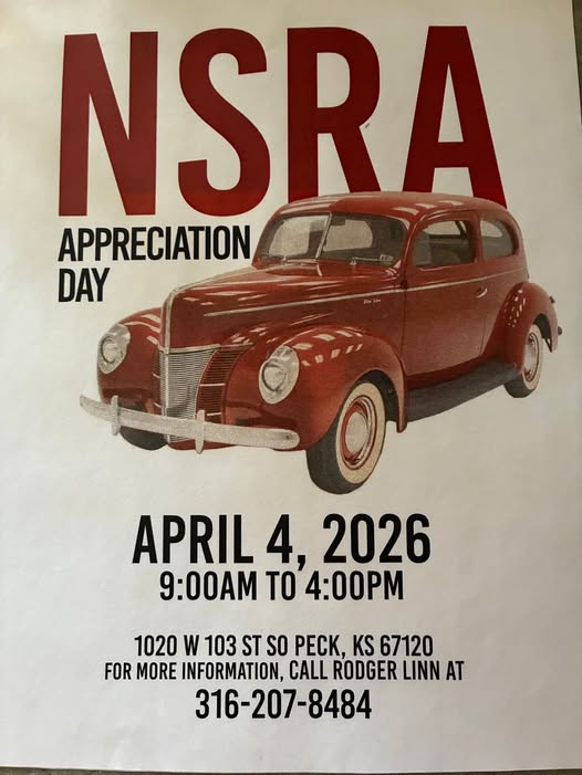 NSRA Appreciation Day event at 1020 W 103 ST SO in Peck, KS on April 4, 2026