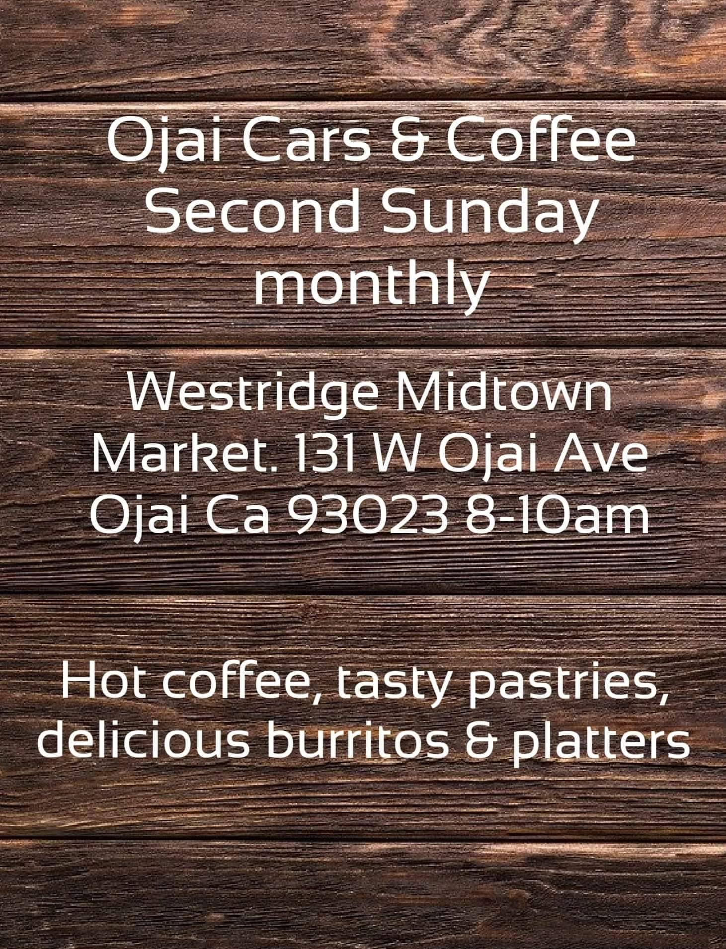 Ojai Cars & Coffee Second Sunday event at Westridge Midtown Market in Ojai, CA on April 12, 2026
