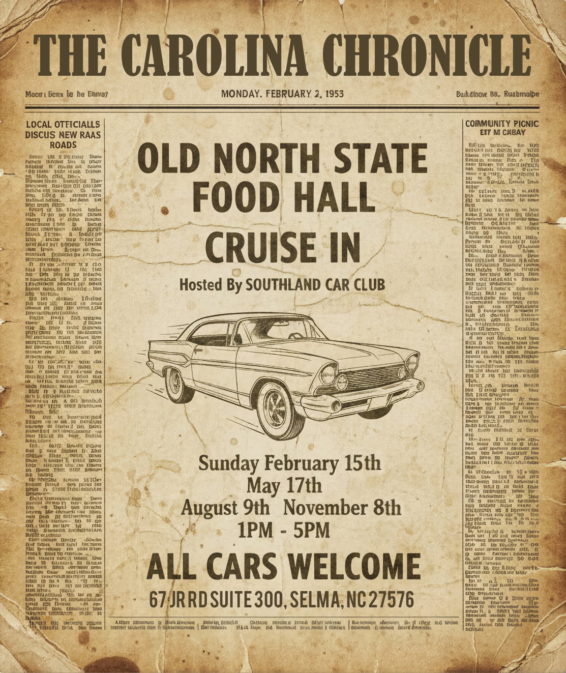 Old North State Food Hall Cruise In event at Old North State Food Hall in Selma, NC on May 17, 2026