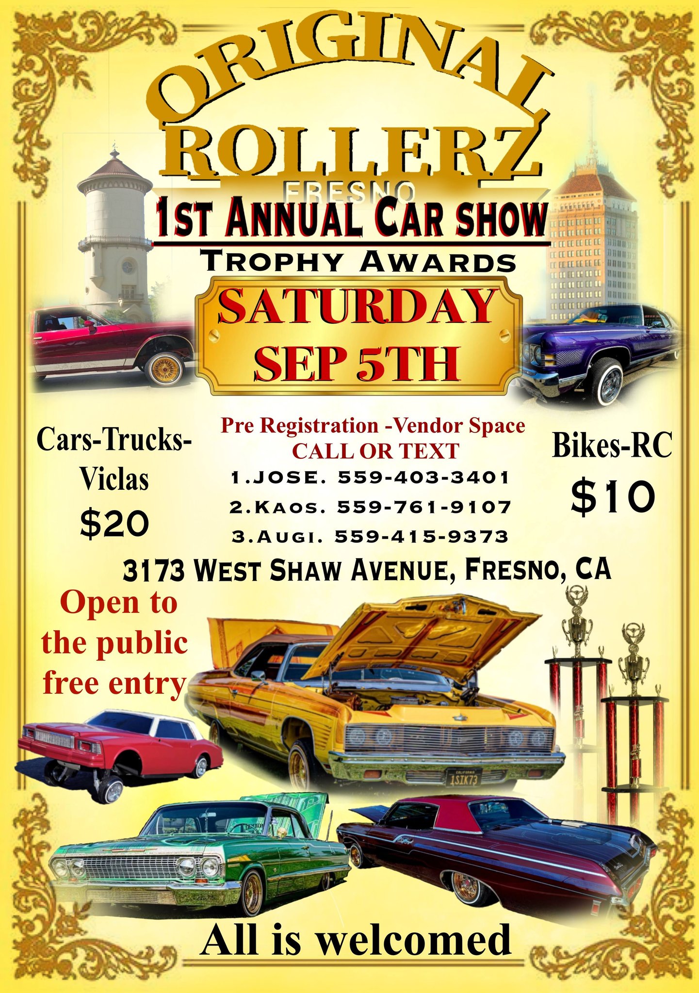 Original Rollerz 1st Annual Car Show event at 3173 West Shaw Avenue in Fresno, CA on September 5, 2026