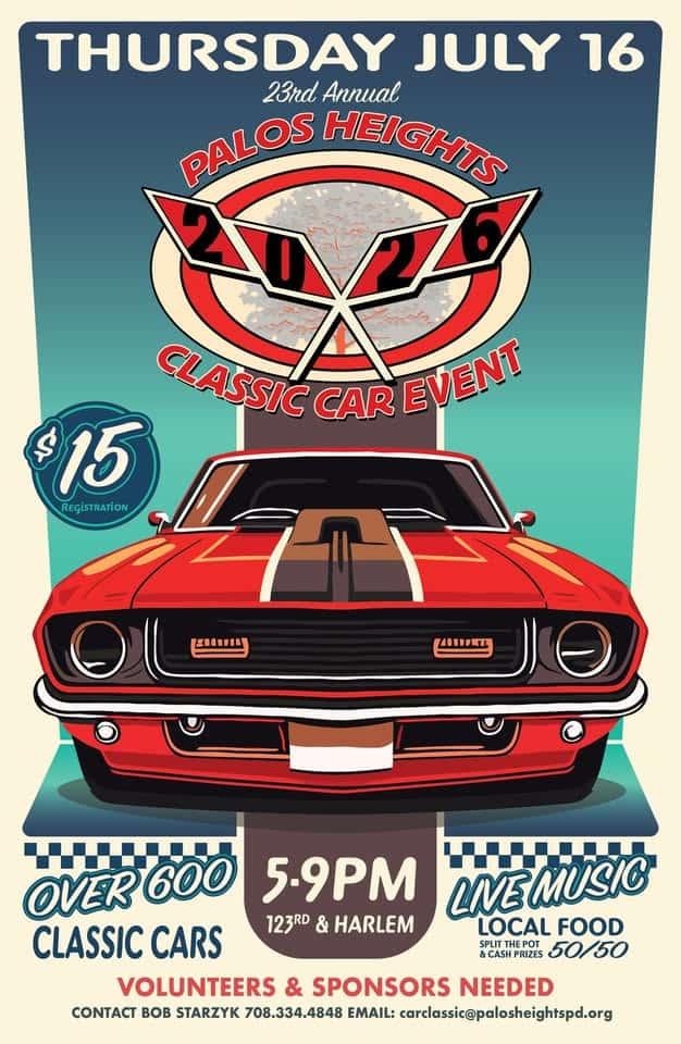 Palos Heights Classic Car Event 2026 event at 12300 S Harlem Ave in Palos Heights, IL on July 16, 2026