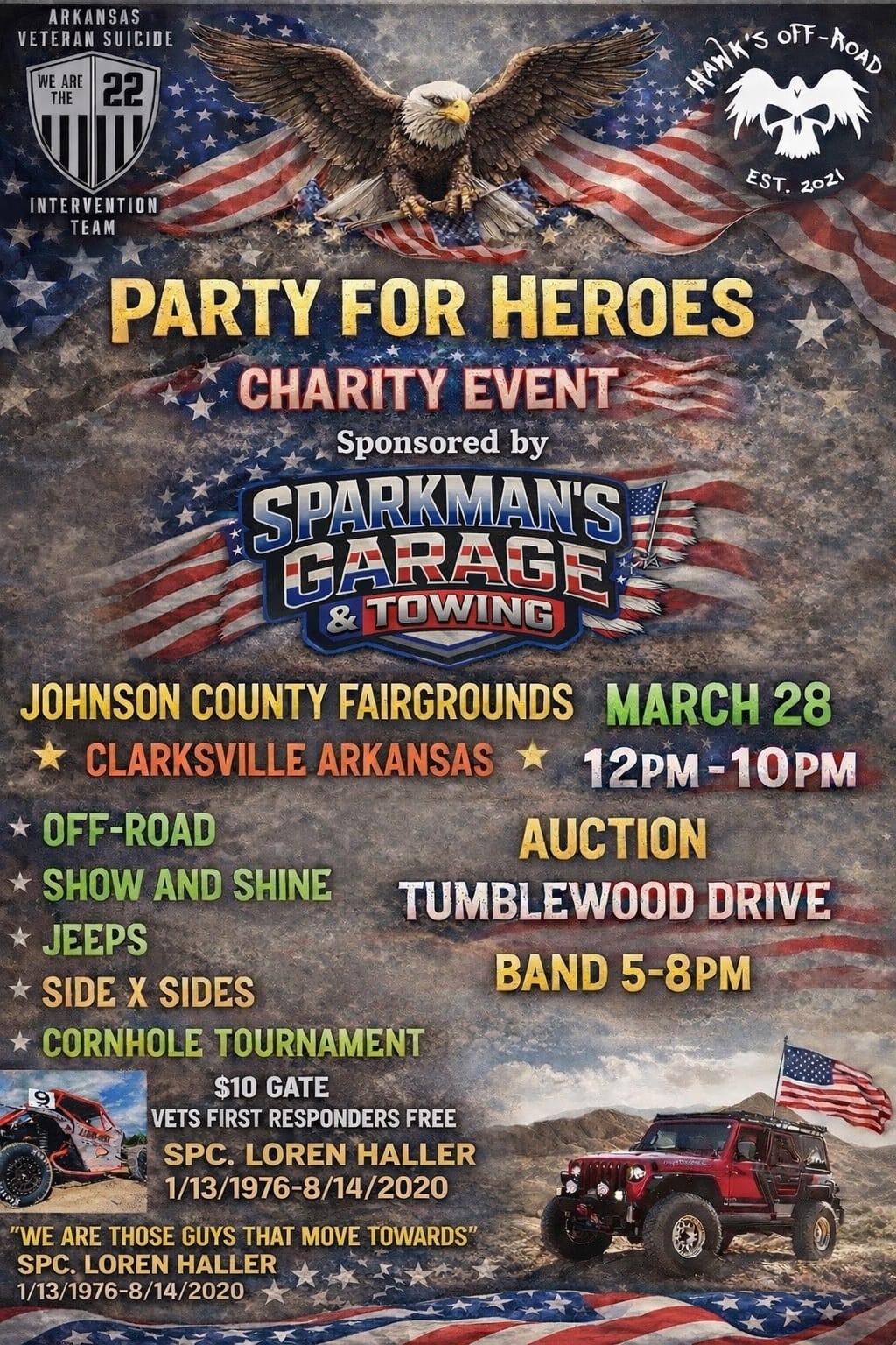 Party For Heroes Charity Event event at Johnson County Fairgrounds in Clarksville, AR on March 28, 2026