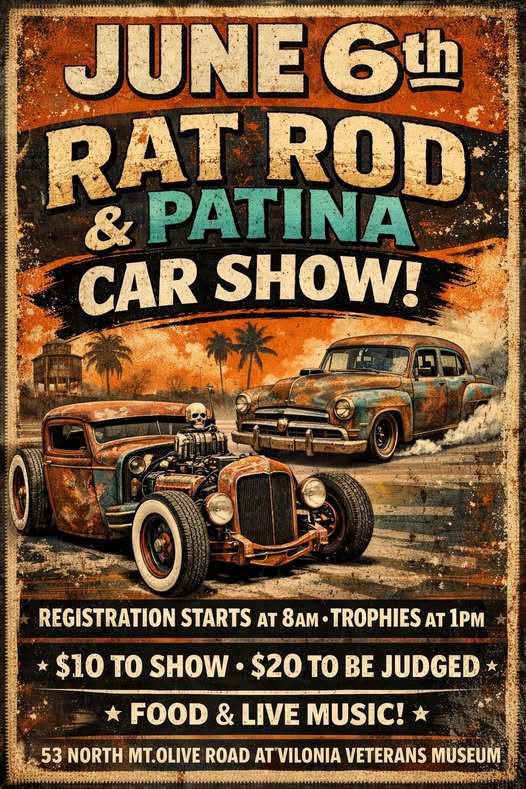 Rat Rod & Patina Car Show event at Vilonia Veterans Museum in Vilonia, AR on June 6, 2026