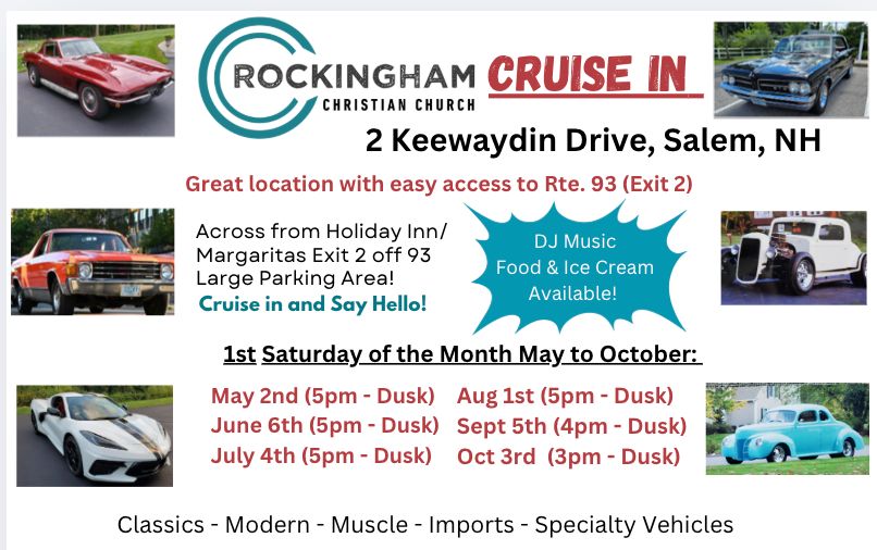 Rockingham Cruise In event at Rockingham Christian Church in Salem, NH on May 2, 2026