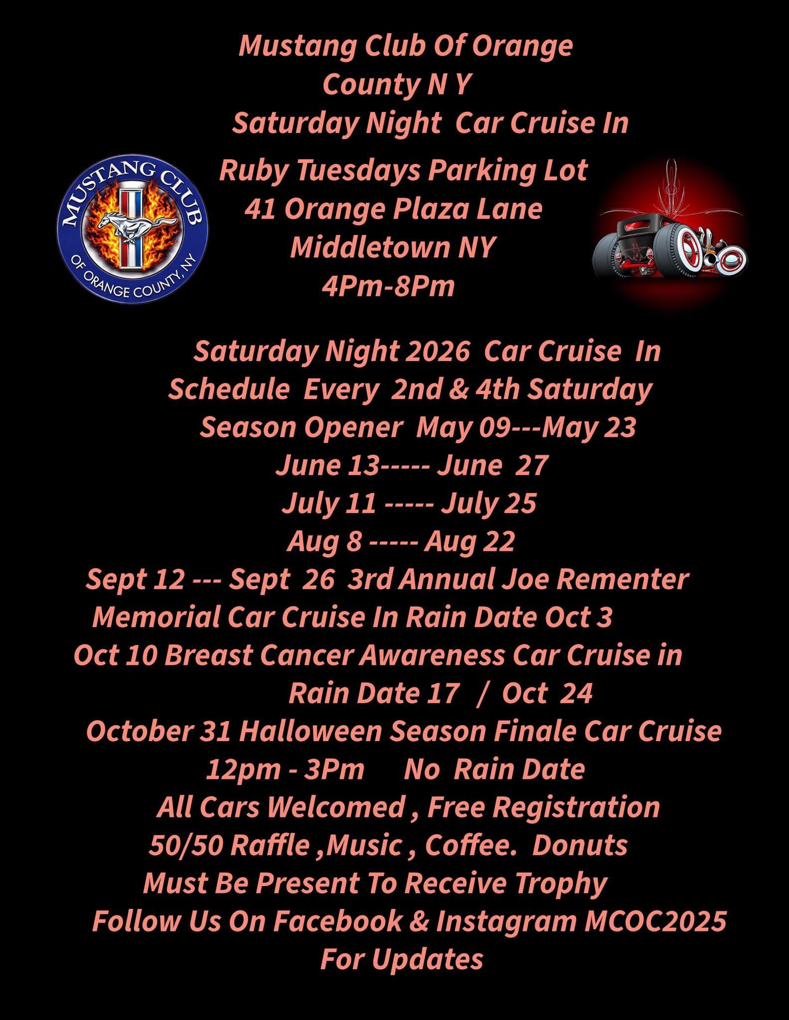 Saturday Night Car Cruise In event at Ruby Tuesdays Parking Lot in Middletown, NY on May 9, 2026