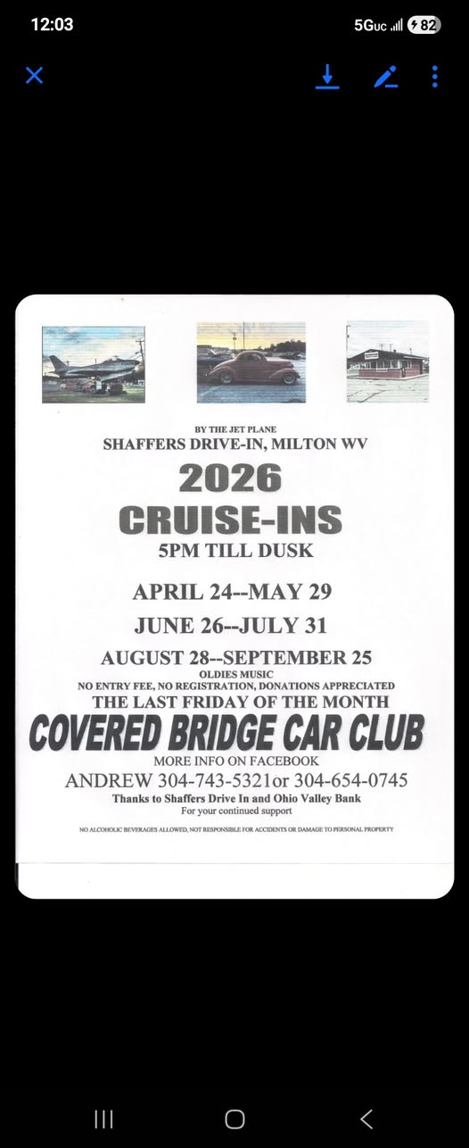 Shaffers Drive-In Cruise-In event at Shaffers Drive-In in Milton, WV on June 30, 2026