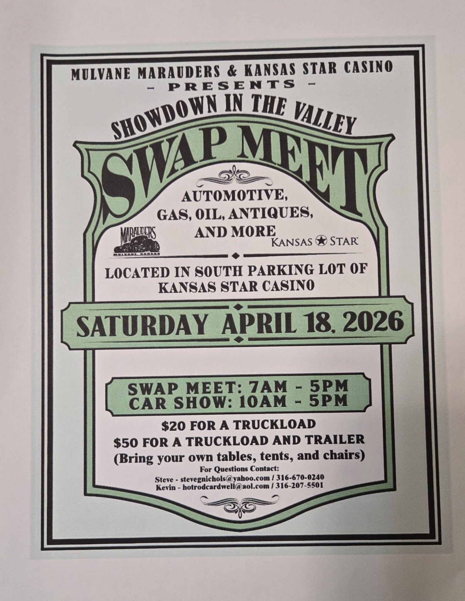 Showdown In The Valley Swap Meet event at Kansas Star Casino in Mulvane, KS on April 18, 2026