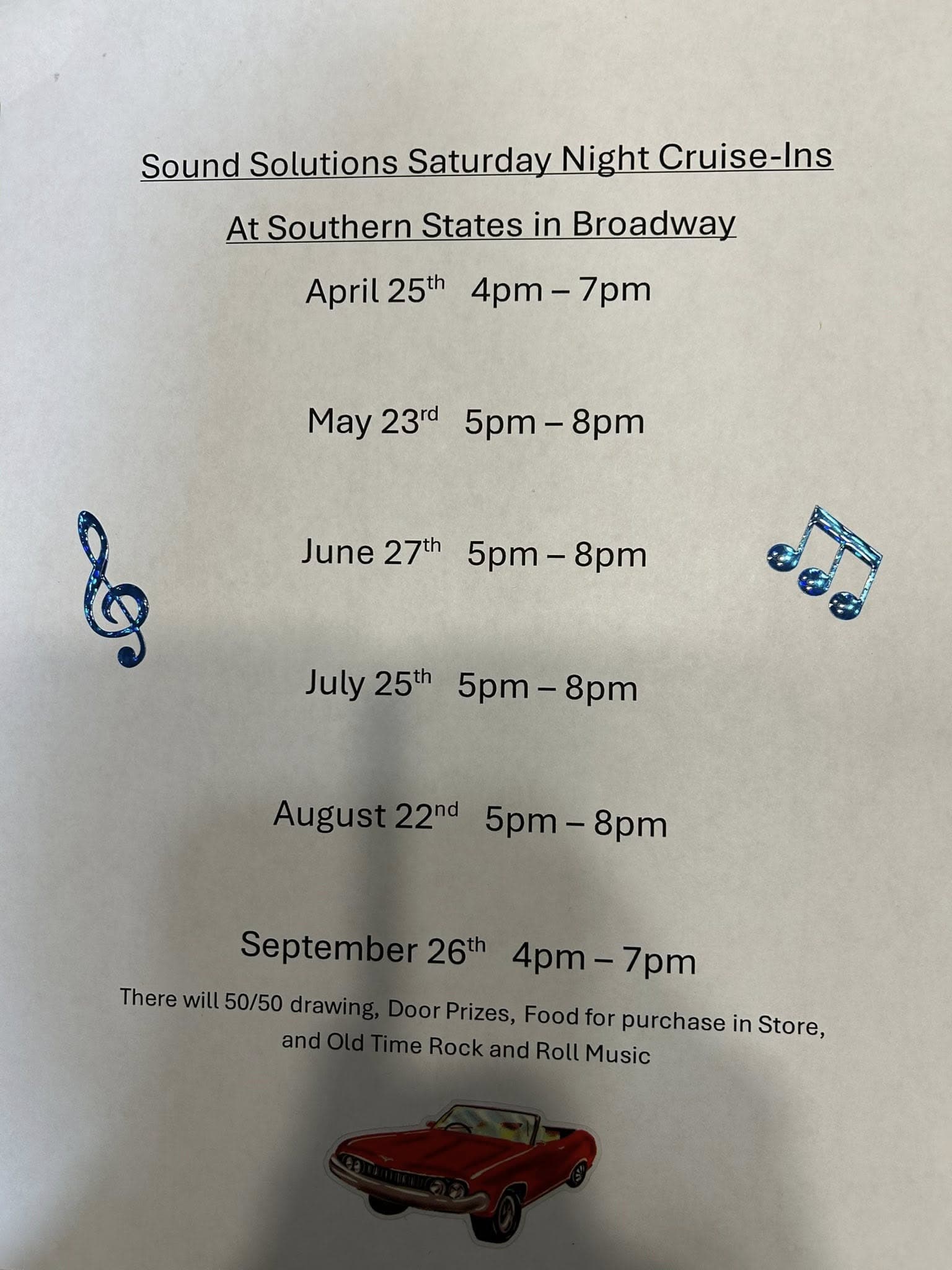 Sound Solutions Saturday Night Cruise-Ins event at Southern States in Broadway, VA on April 25, 2026