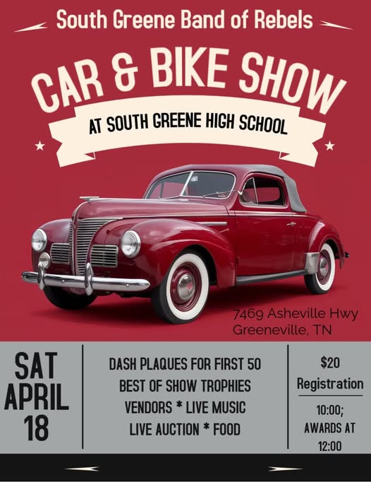 South Greene Band Of Rebels Car & Bike Show event at South Greene High School in Greeneville, TN on April 18, 2026