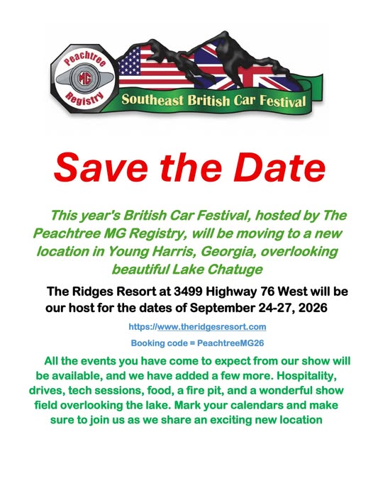 Southeast British Car Festival event at The Ridges Resort in Young Harris, GA on September 24, 2026