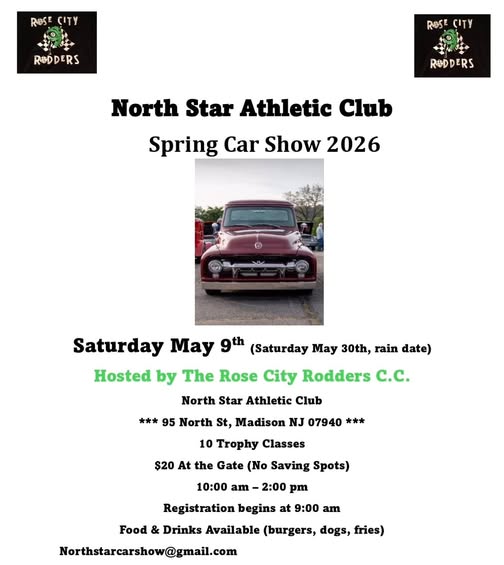 Spring Car Show 2026 event at North Star Athletic Club in Madison, NJ on May 9, 2026